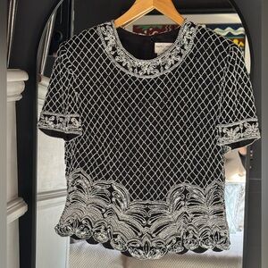 Vintage Papell Boutique Black and White Beaded and Sequin Top